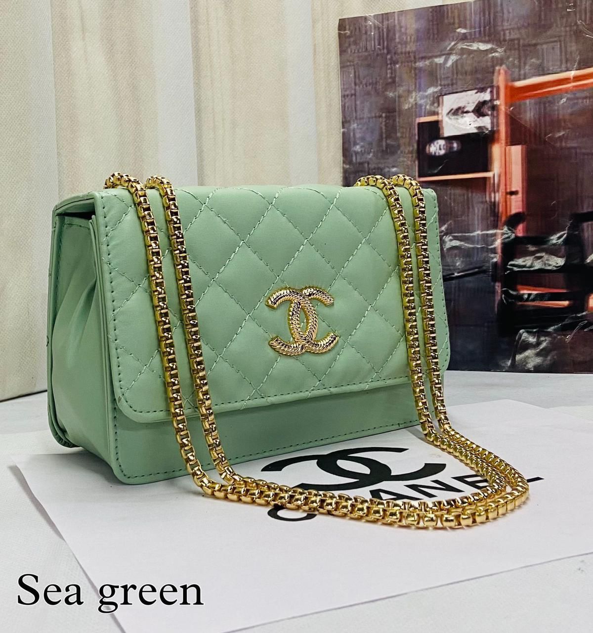 Ethereal Elegance: Chain-Handle Sling Bag with Front Embroidery